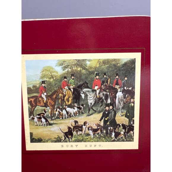 Set Of 5 Clover Leaf Fox Hunting Square Cork Base Coasters Vintage Style - Picture 9 of 11